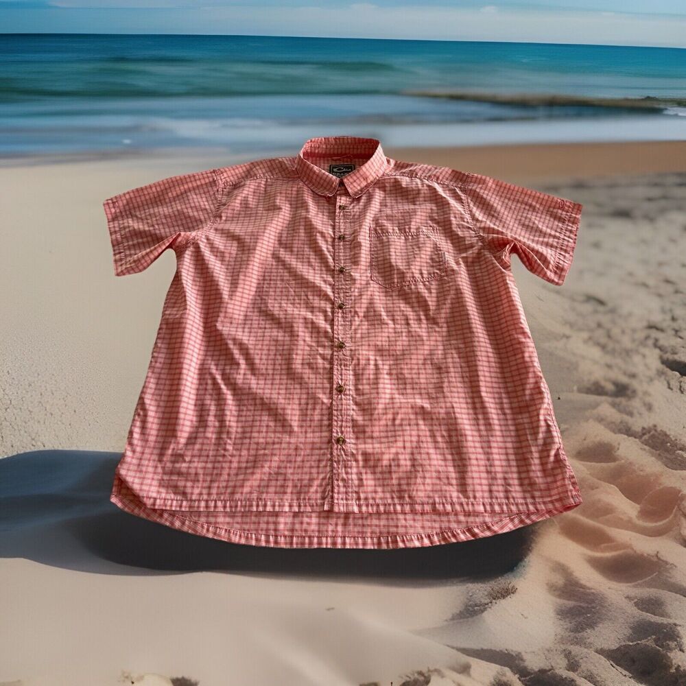 Drake Clothing Fishing SS Shirt Plaid Nylon/Polyester Embroidered Logo Men 2X